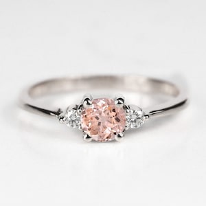 Natural Morganite and Diamond Engagement Ring | Three stone ring | Anniversary Ring | 9k/14k/18k Rose, White, Yellow Gold Ring for her