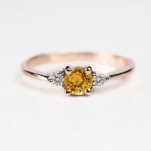 Yellow Sapphire three stone ring | Diamond rose gold Engagement ring | Three stone ring | Promise Ring | Anniversary Ring | Engagement Ring