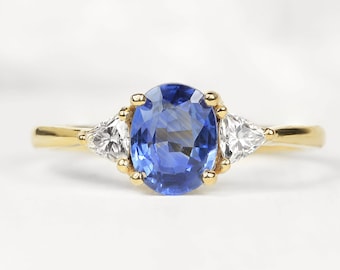 Blue Sapphire Engagement Ring , sapphire engagement ring , yellow gold Gold-Blue, 1920 vintage inspired Sapphire Solitaire Engagement Ring