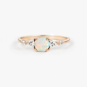 Opal and Diamond Engagement Ring | Vivid Opal and Trillion Diamond ring | Stackable Ring in 9k/14k/18k Rose, Yellow, White Gold Ring for her