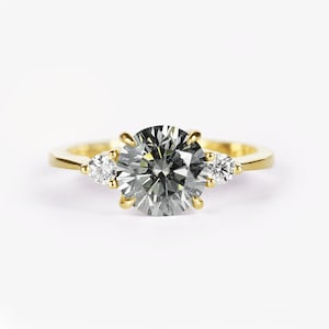 Grey Moissanite Engagement Ring 14K,18k Solid Yellow Gold Ring/ Moissanite Engagement Ring/ Anniversary Ring/Promise Ring/ Grey Moissanite