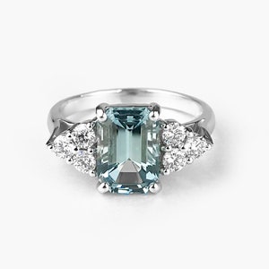 Aquamarine Ring-Aquamarine Engagement Ring-Aquamarine and Diamond - rose/yellow/white gold or Platinum Engagement ring-Three stone ring