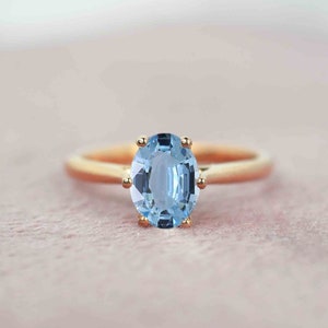 Oval Aquamarine Six Prongs Engagement Ring | Vintage Inspired Minimal Style Ring | Classy Aquamarine Ring | 9k,14k,18k Rose Gold Dainty Ring