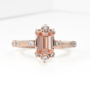 Emerald Cut 8 x 6mm Morganite Engagement Ring | 14k,18k Gold | Engagement Ring | Genuine Diamond Ring | Bespoke Rose Gold Ring for her