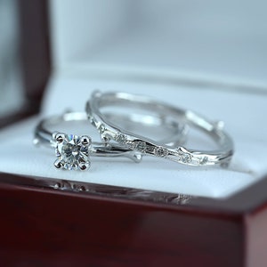 Moissanite and Diamond  Engagement ring Forever One™ D-E-F Moissanite Twig Engagement Ring and Diamond Twig Wedding Ring-Hand made to Order