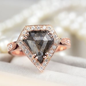 Salt and pepper Diamond engagement ring handmade in yellow/white/rose gold cluster image 1
