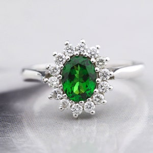 Tsavorite Ring in 950 platinum-Tsavorite Engagement Ring-Diana Ring-Tsavorite Diamond Cluster Ring-Diamond Engagement ring-FREE SHIPPING image 1