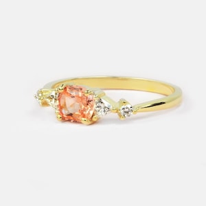 Peach padparadscha sapphire and Diamond engagement ring handmade in yellow/white/rose gold or platinum peach sapphire ring for her