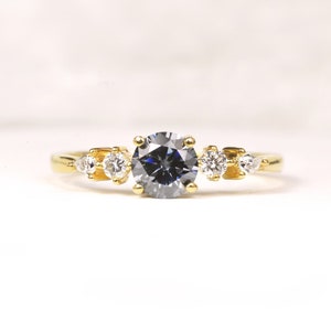 Moissanite engagement ring, 1ct Grey Moissanite and diamond engagement ring, vintage inspired engagement ring