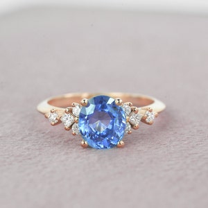 Anillo de compromiso de diamantes y zafiro azul natural ovalado de 2,22 ct, anillo de aniversario, anillo de compromiso de oro rosa, anillo de diamantes, anillo de zafiro ovalado
