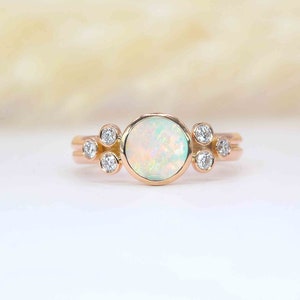 White Opal and diamond featuring diamond cluster ring | White opal art deco ring | Vintage anniversary, engagement, birthday gift ring