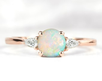 Natural opal engagement ring, opal ring, 14k opal ring gold, opal minimalist ,18k yellow gold opal ring, opal diamond ring,natural opal ring