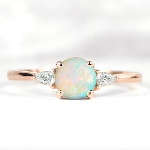 Natural opal engagement ring, opal ring, 14k opal ring gold, opal minimalist ,18k yellow gold opal ring, opal diamond ring,natural opal ring