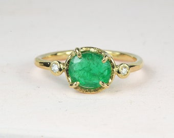 Emerald and diamond Gold Ring-Emerald Engagement Ring-rose gold - Yellow Gold Emerald and Diamond Engagement Ring-emerald white gold