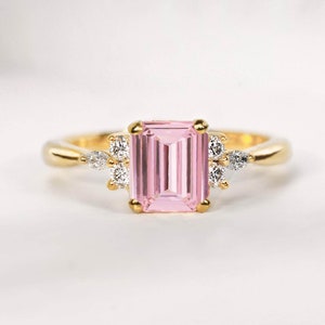 Emerald cut Light Pink Sapphire Engagement Ring | 14k,18k Gold | Engagement Ring | Genuine Alternative Diamond Ring | Eco Friendly Ring