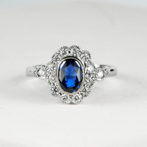 Anillo de compromiso/platino de zafiro azul 14K-18k oro Ceylon Blue Sapphire y Diamond Ring-Blue Sapphire Engagement Ring-Free SHIPPING