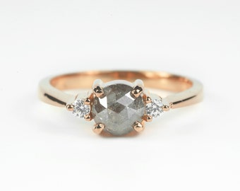 Round Diamond Ring-Rose Cut Diamond Engagement Ring-Salt and Pepper Diamond Ring-Dainty Engagement Ring-Rose Gold Diamond Ring