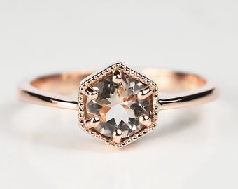 Morganite and diamond ring, Minimalist ring , morganite ring gold 9k, morganite ring rose gold, morganite engagement ring , handmade ring,