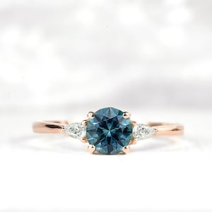 Teal saffier verlovingsring, Teal groene saffier verlovingsring, Peacock blauwe saffier, blauw groene saffier ring, 14k Rose gouden ring