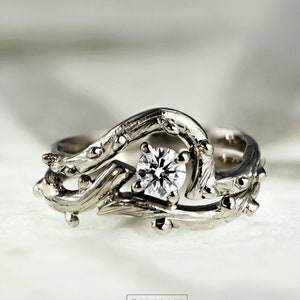 950 Platinum and 0.24 ct Diamond Twig Engagement and Wedding Ring, Handmade, Made to order image 1