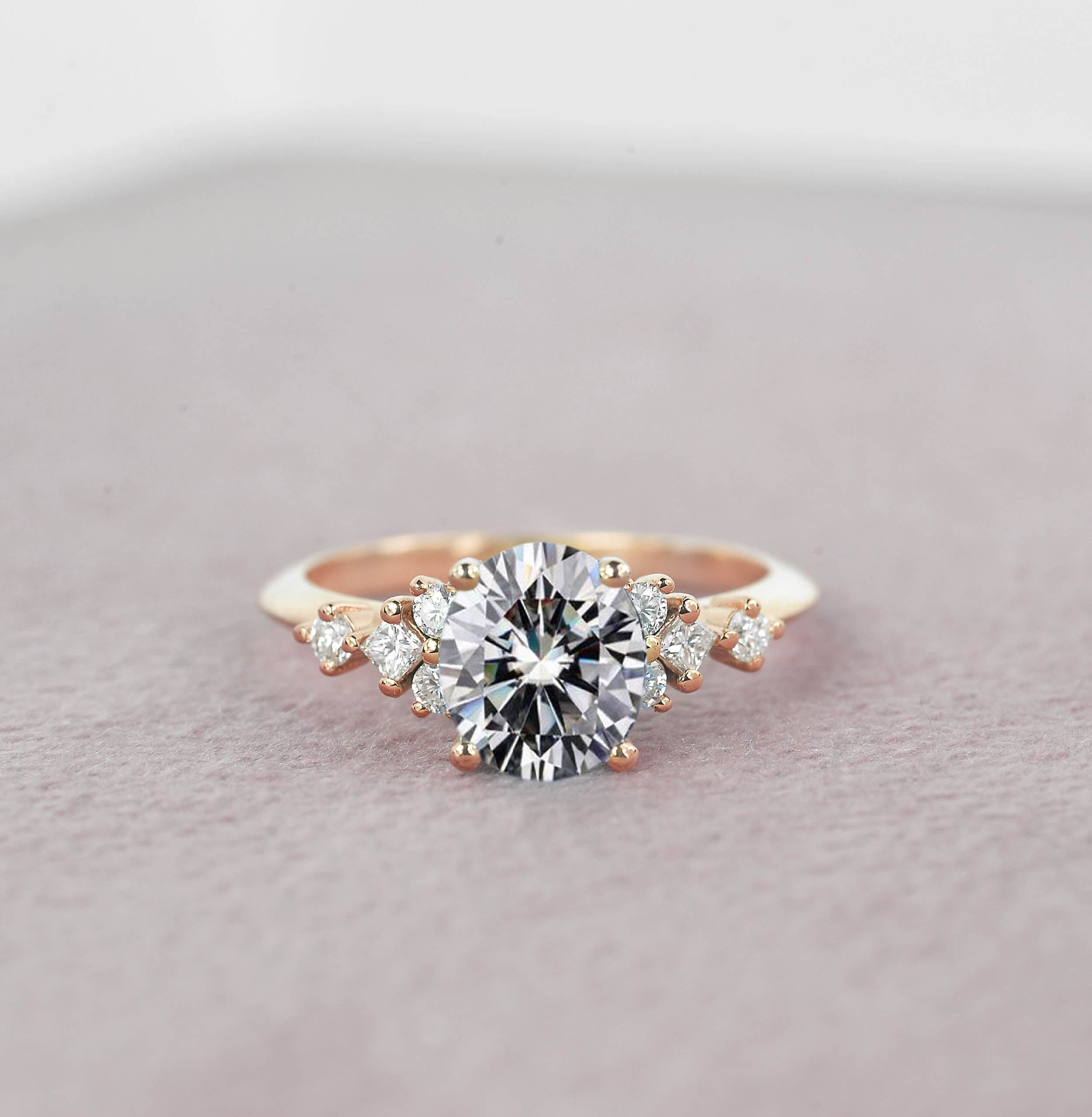 1.64Ct Oval White Moissanite & Diamond Engagement Ring | Anniversary Princess Rose Gold