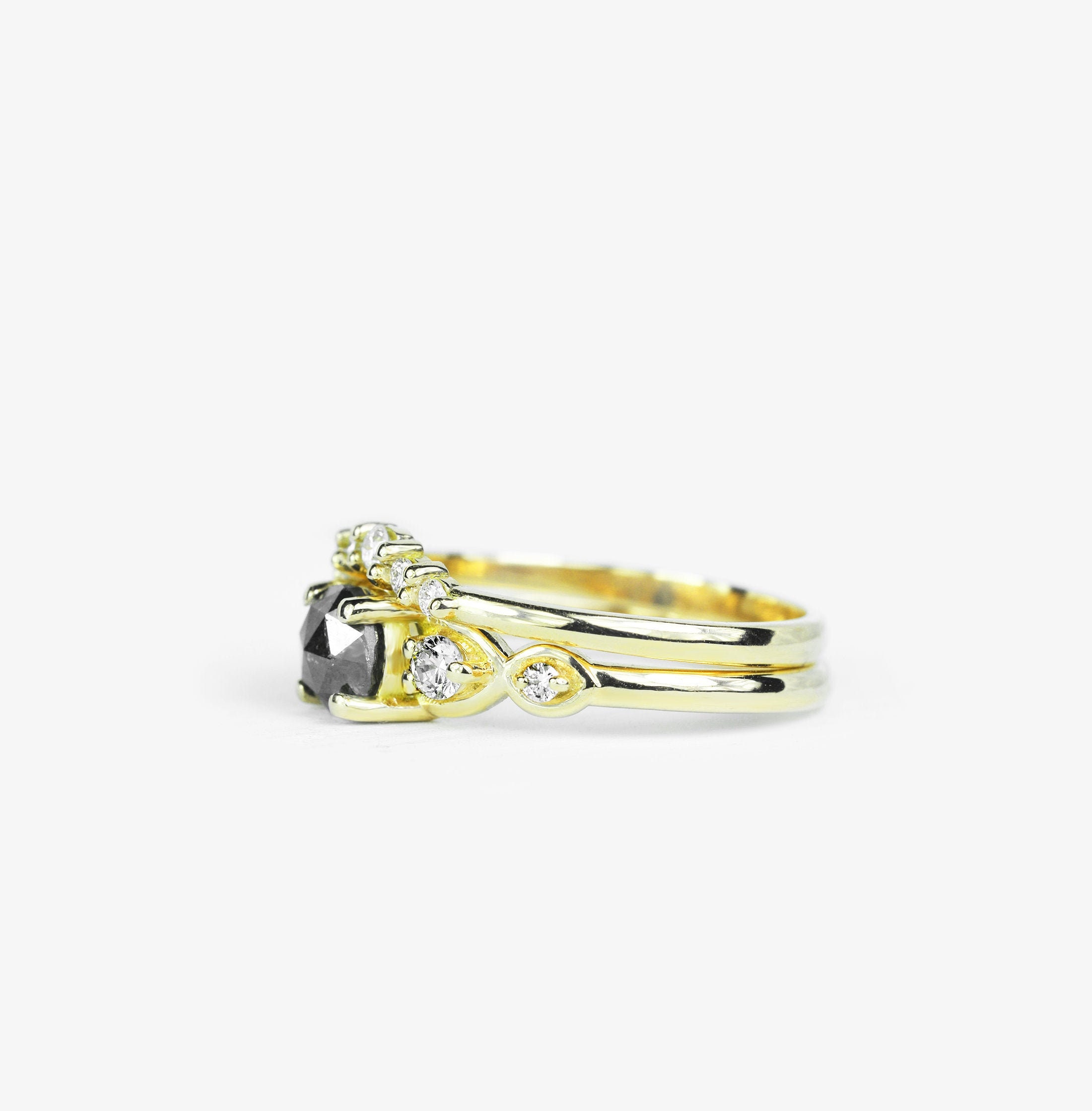 Salt & Pepper Diamond Engagement, Wedding Band, 9K/14K/18K Yellow Rose Gold, Engagement Ring Pepper Rustic, Gold Ring