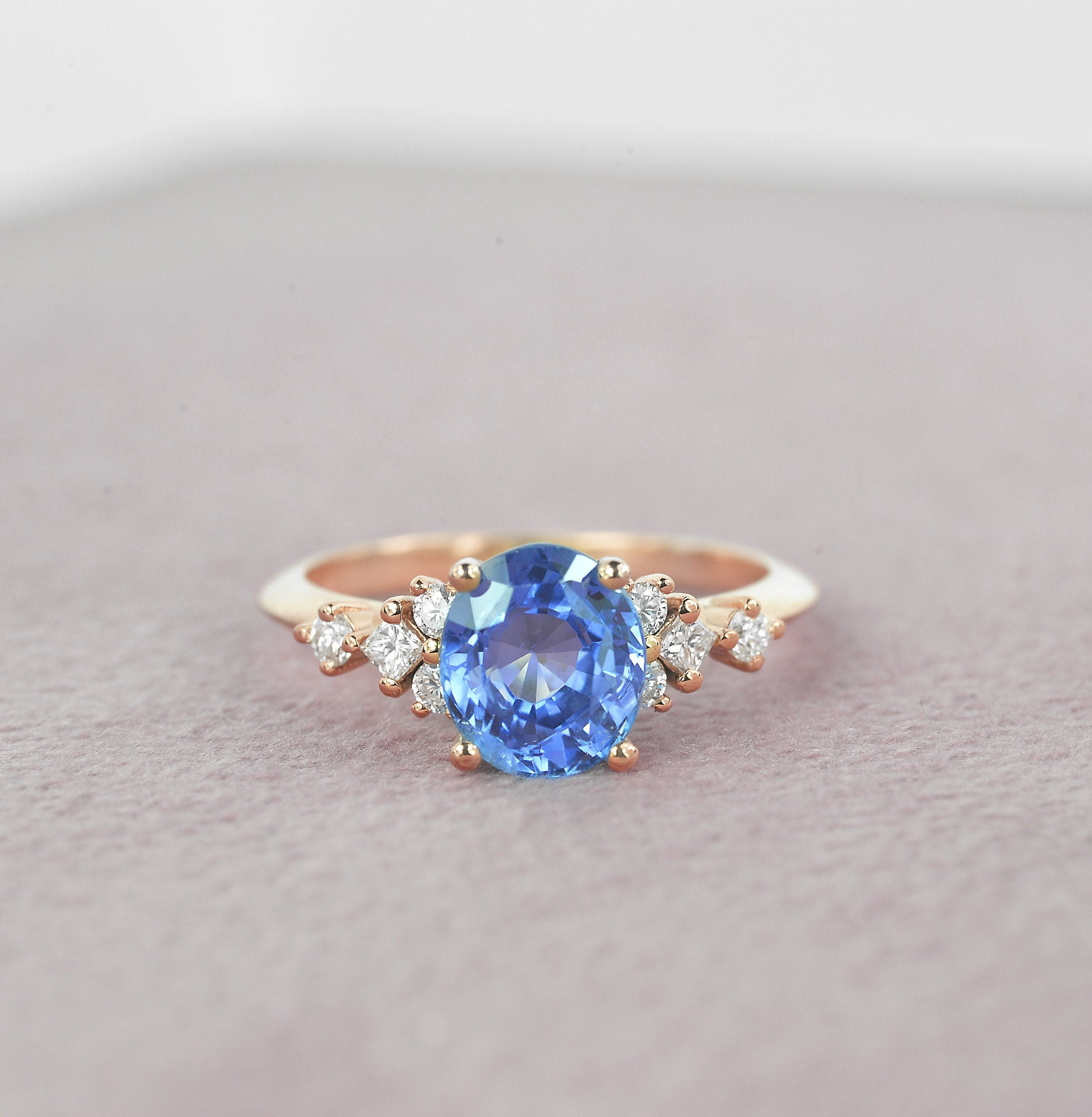 2.22Ct Oval Natural Blue Sapphire & Diamond Engagement Ring , Anniversary Ring, Rose Gold Engagement Ring , Diamond Ring, Sapphire