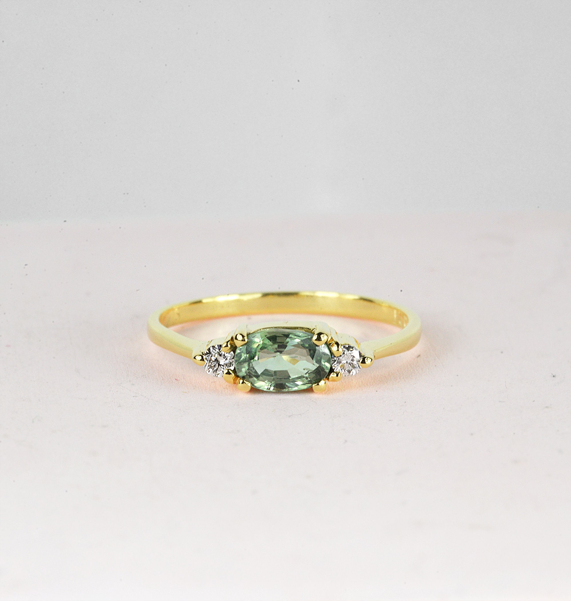 Oval Green Sapphire Diamond Engagement Ring/Green Gem Classic Ring/Birthday Ring/Sapphire Ring/Rings