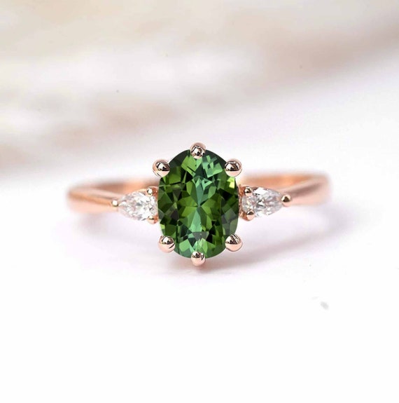 Amazon.com: Sun and Moon Ring, Teal Blue Green Tourmaline + Grey Diamonds  Cluster Engagement Ring : Handmade Products