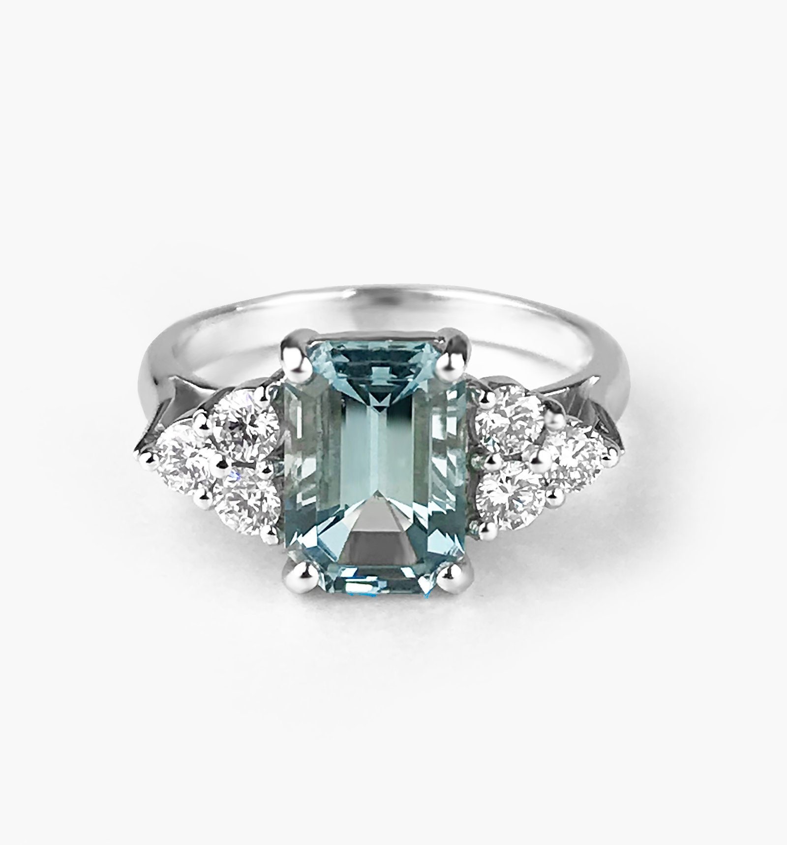 Aquamarine Ring-Aquamarine Engagement & Diamond - Rose/Yellow/White Gold Or Platinum Ring-Three Stone Ring