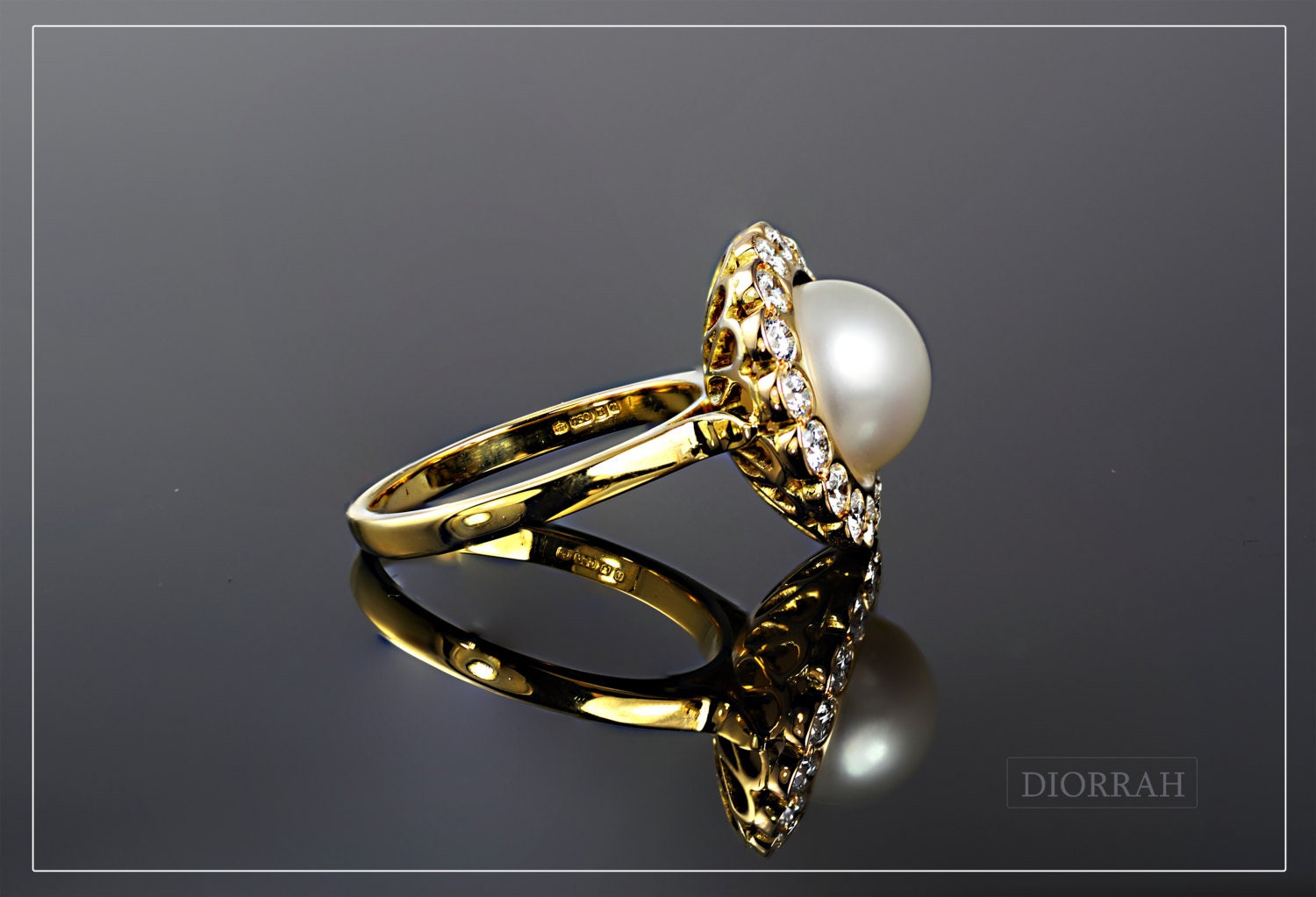 Natural Pearl & Diamond Cluster Ring in 18Ct Yellow Gold, Gift For Her, Anniversary Ring, Cocktail