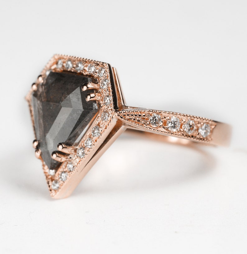 Salt and pepper Diamond engagement ring handmade in yellow/white/rose gold cluster image 3