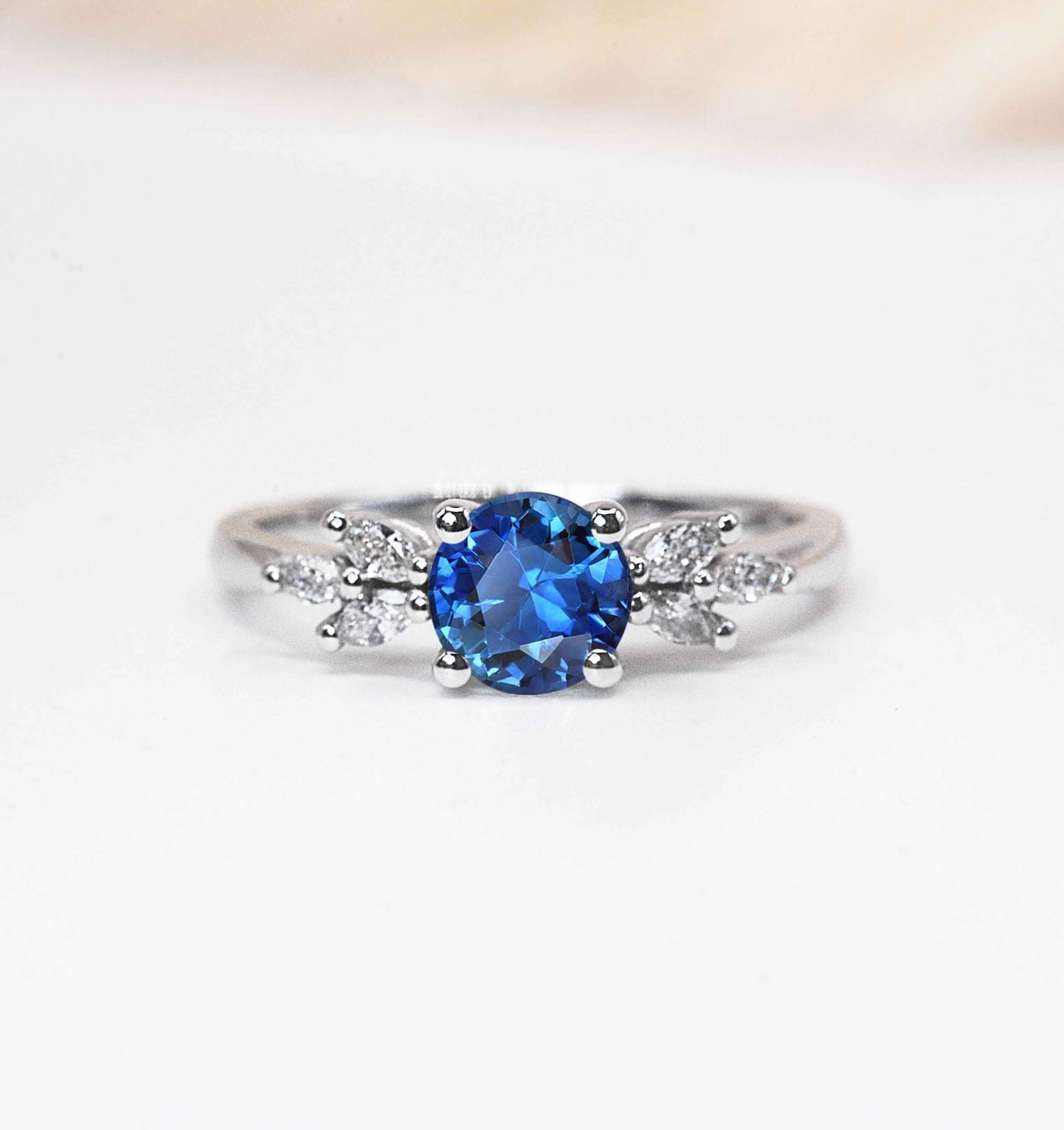 Natural Blue Sapphire Vintage Engagement Ring | & Diamond Solid White/Yellow/Rose Gold Stylish Celebrity