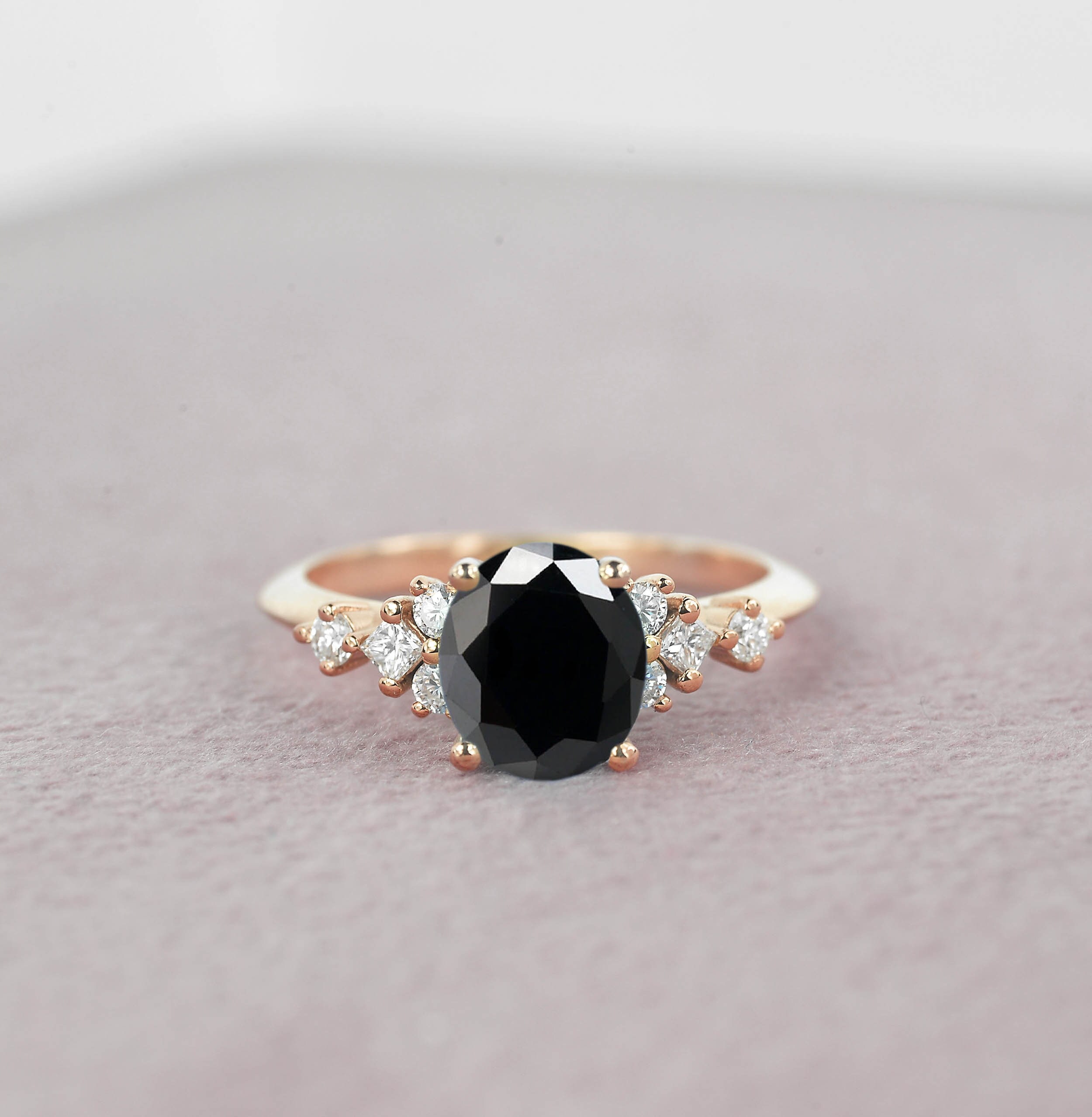 1.63Ct Oval Black Diamond Engagement Ring | Anniversary Princess Rose Gold For Her