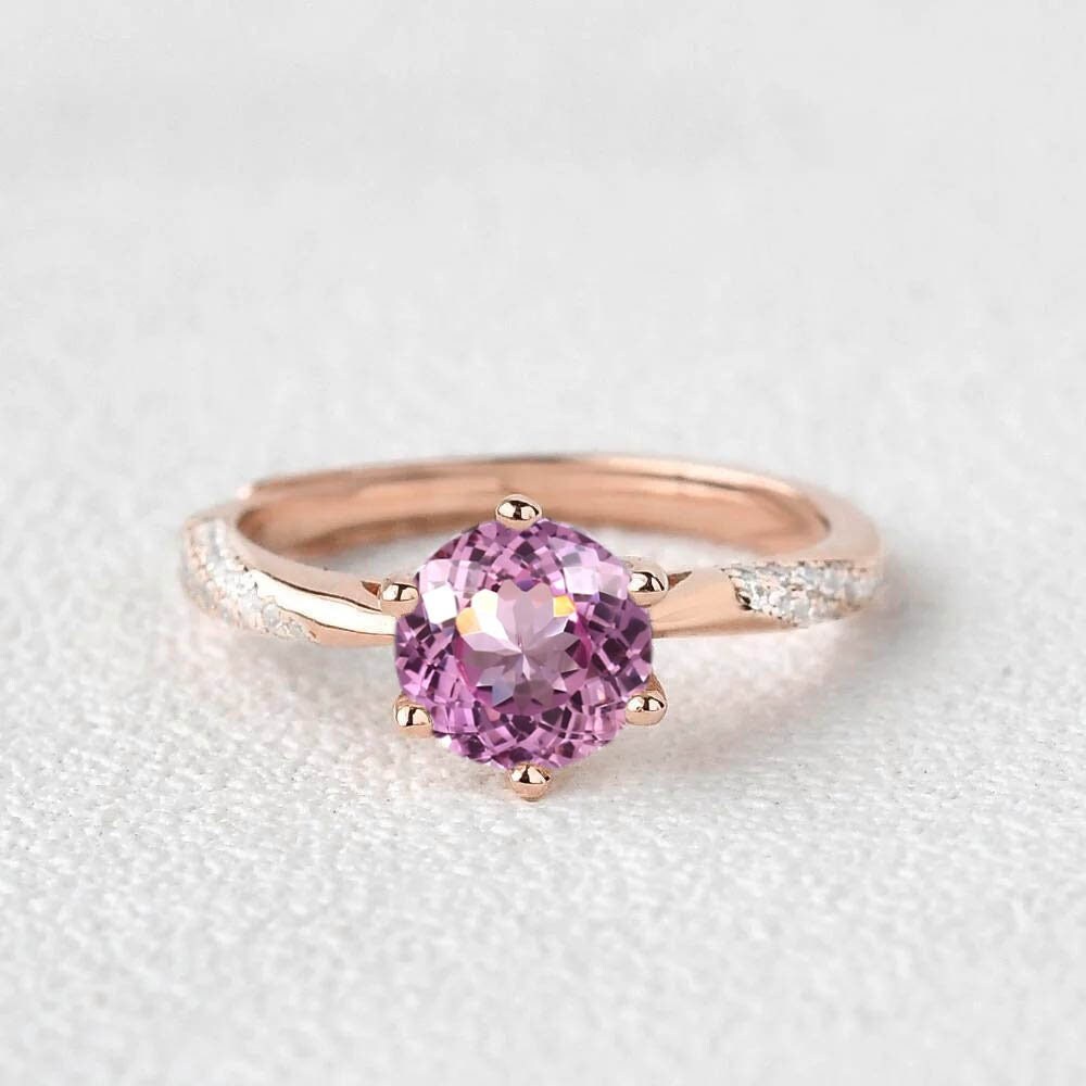 Natural Pink Sapphire Featuring Rose Gold Engagement Ring | Art Deco Unique Handmade Anniversary Statement