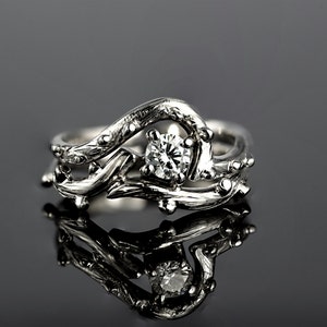 950 Platinum and 0.24 ct Diamond Twig Engagement and Wedding Ring, Handmade, Made to order image 3