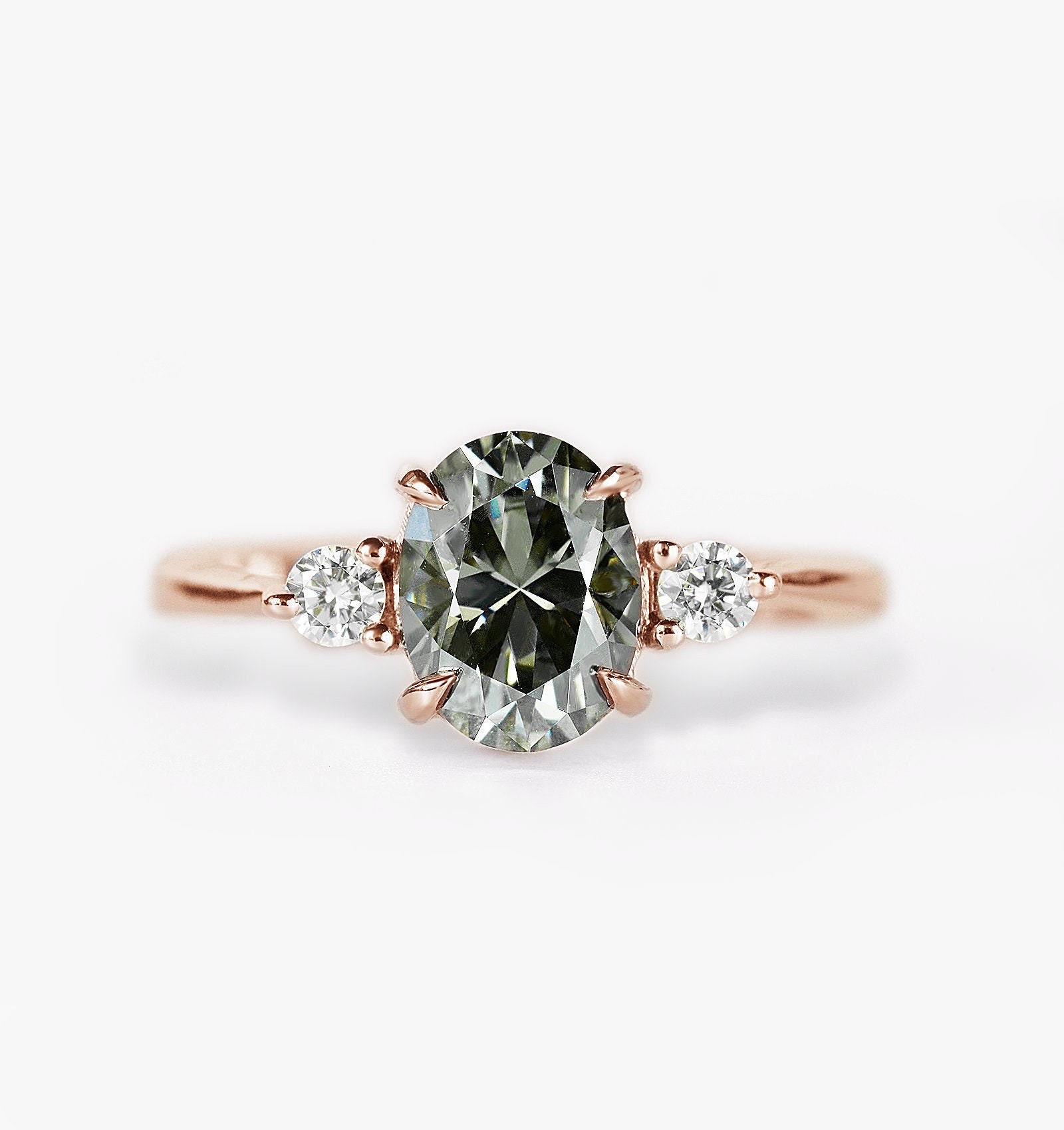 Oval Moissanite Engagement Ring, 14K, 18K Gold, Engagement Genuine Grey Moissanite, Alternative Diamond Eco Friendly