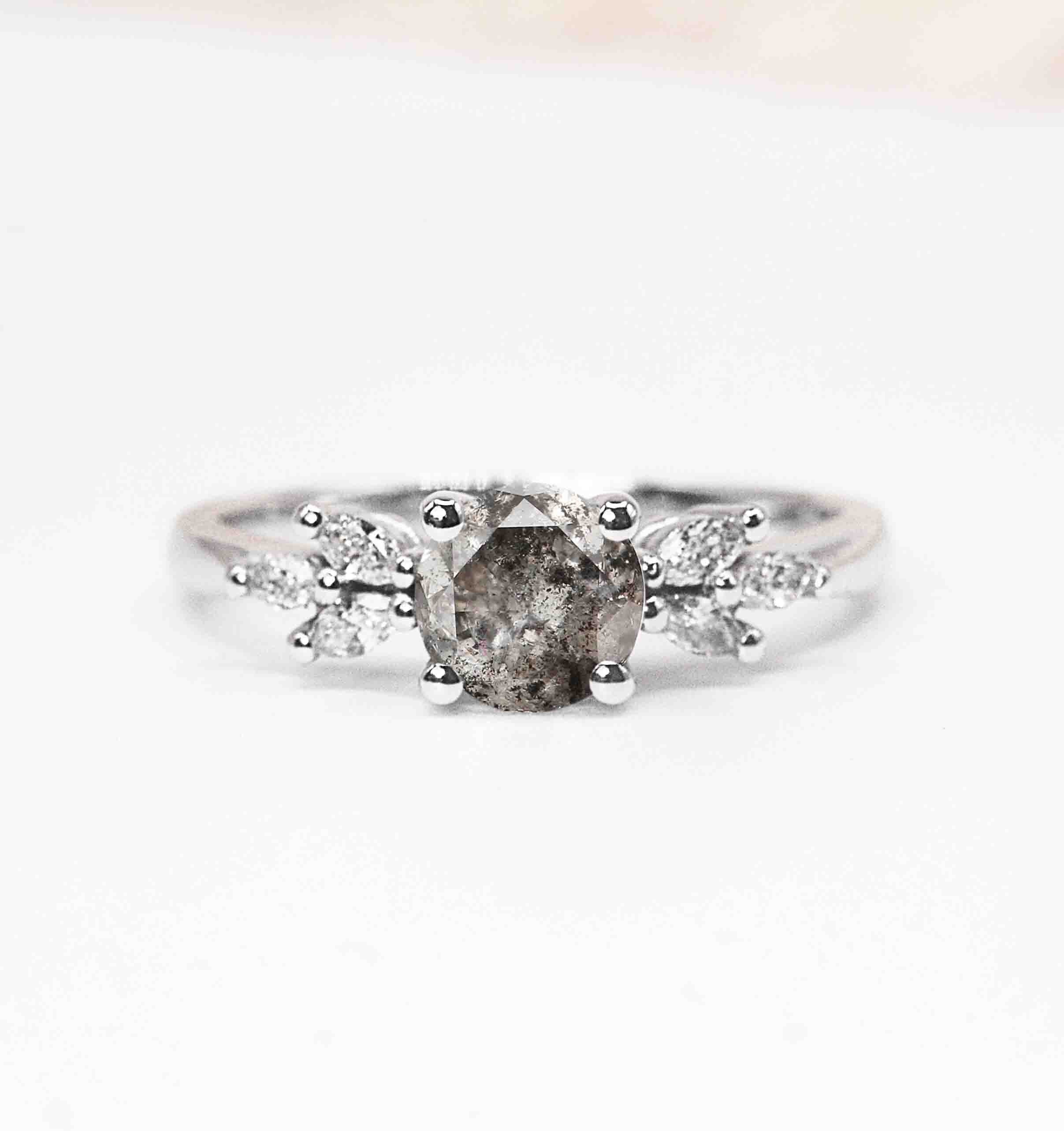 Salt & Pepper Diamond Vintage Engagement Ring | Natural Grey Featuring |Solid White/Yellow/Rose Gold Stylish Celebrity