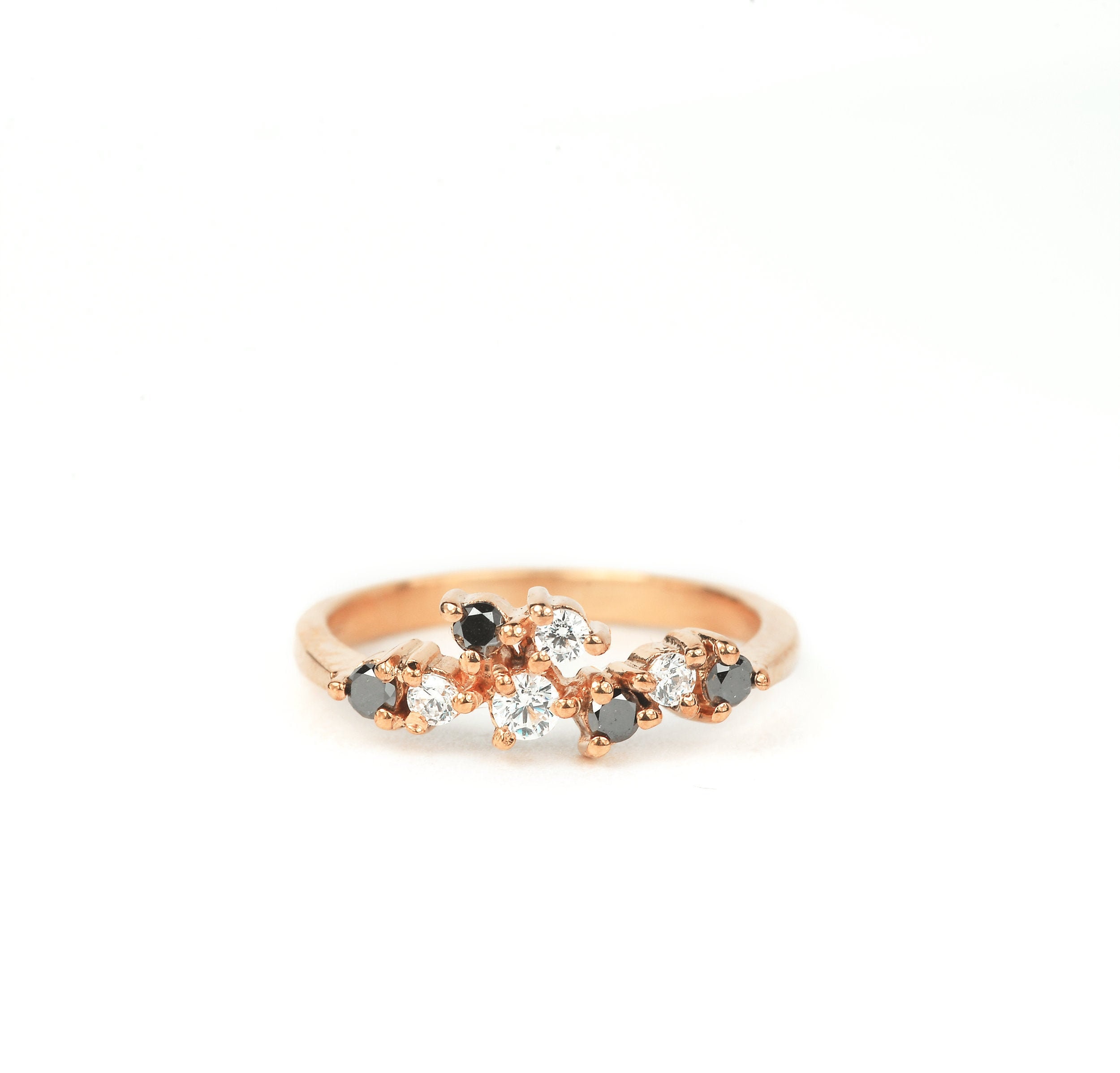 Diamond Engagement, Black Diamond Cluster Ring, 9k/14k/18k Diamond Engagement, Black Diamond Cluster Ring, 9k/14k/18k