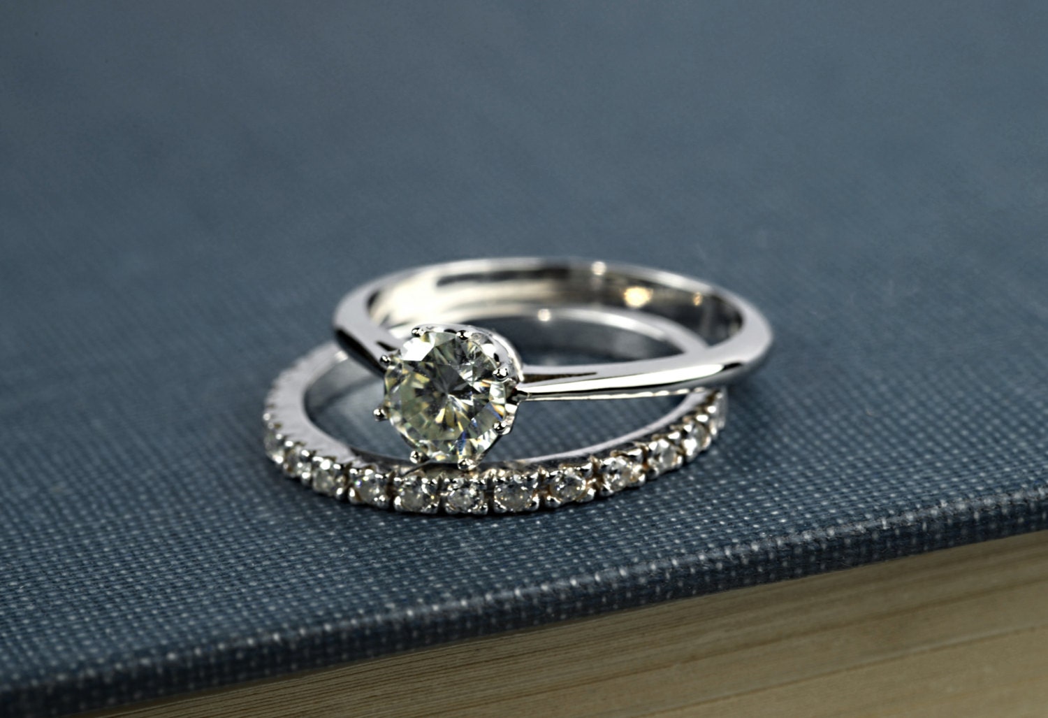 1.00Ct Moissanite & Diamond Engagement Ring -Solitaire -Diamond Eternity Wedding -14Ct-18Ct White Bridal Set