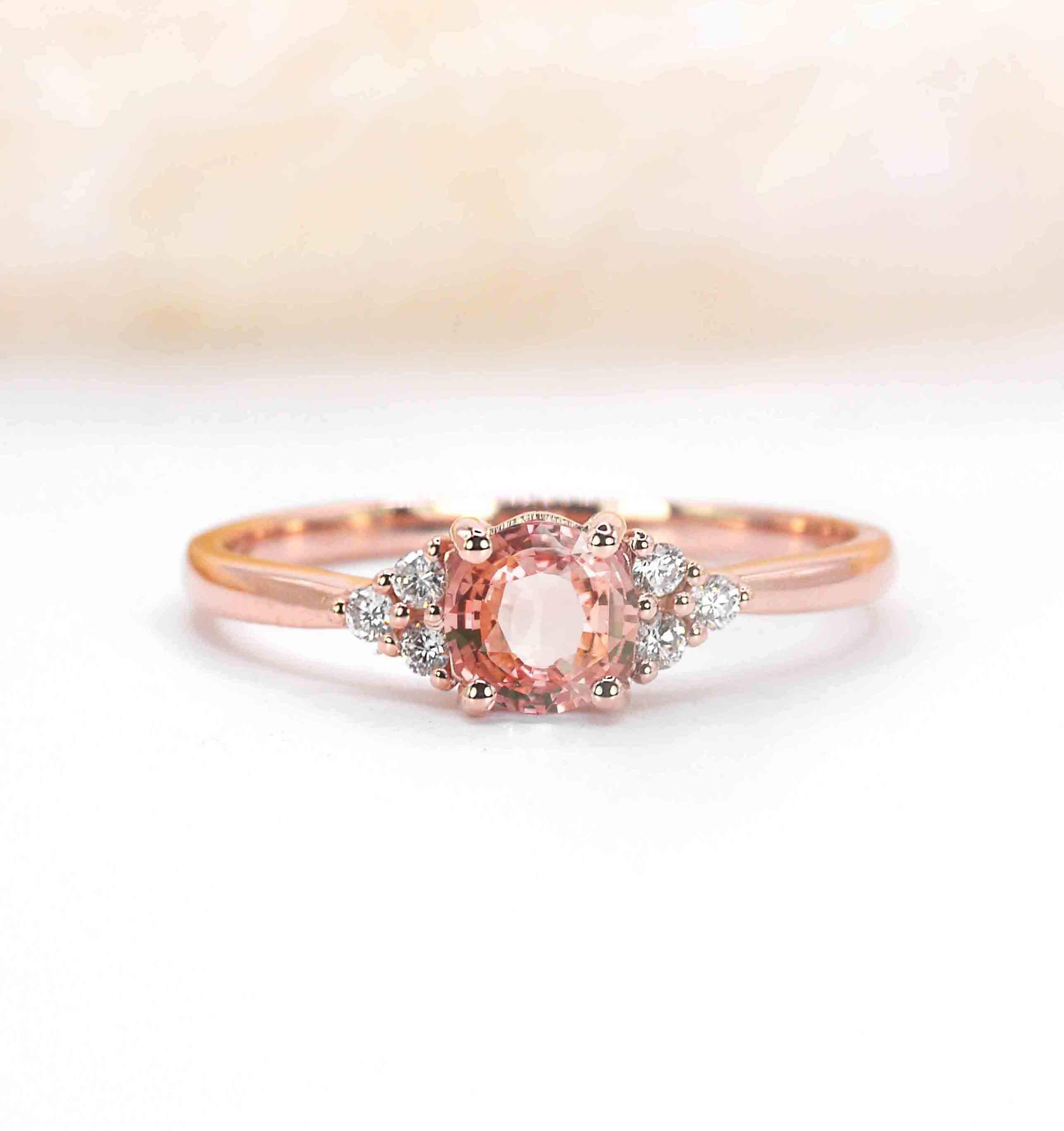 Natural Round Morganite Engagement Ring | Art Deco & Diamond Solid Rose, Yellow, White Gold Or Platinum Handmade