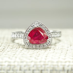 Anel de noivado de rubi Ceilão/Anel de noivado de rubi e diamante-Platina-FRETE GRÁTIS/anel de rubi natural em platina