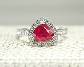 Ceylon Ruby Engagement Ring/ Ruby and Diamond Engagement Ring-Platinum-FREE SHIPPING/ natural ruby ring in platinum