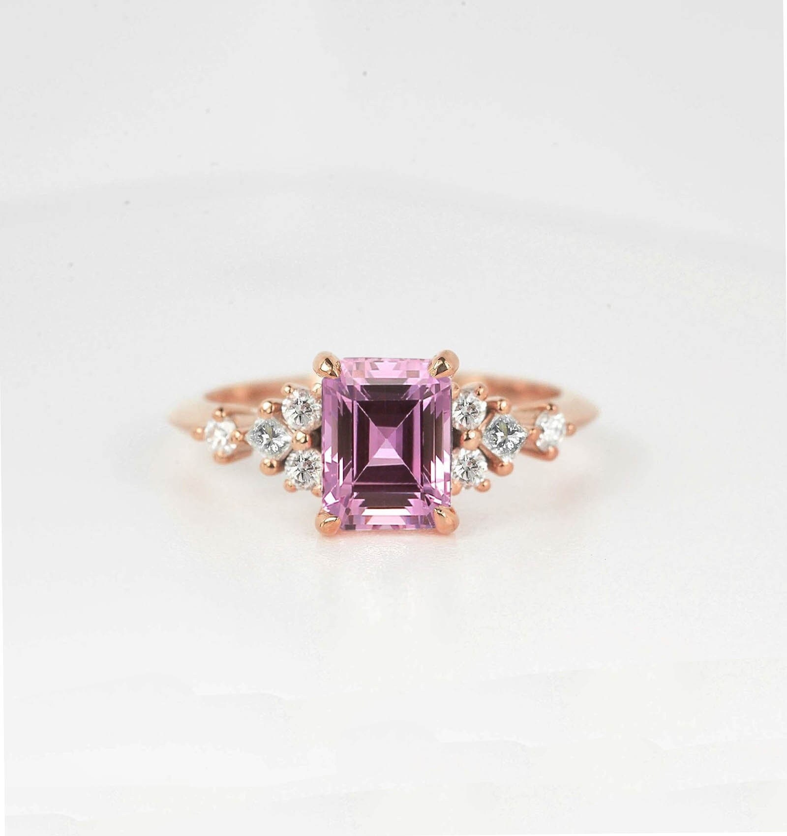 8 X 6mm Emerald Cut Pink Sapphire Engagement Ring | Wedding Bridal Promise Princess Diamond & 1.52Ct