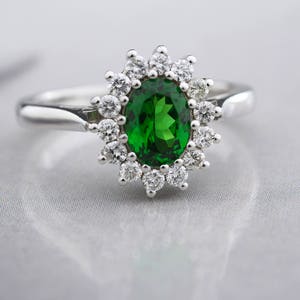 Tsavorite Ring in 950 platinum-Tsavorite Engagement Ring-Diana Ring-Tsavorite Diamond Cluster Ring-Diamond Engagement ring-FREE SHIPPING image 2