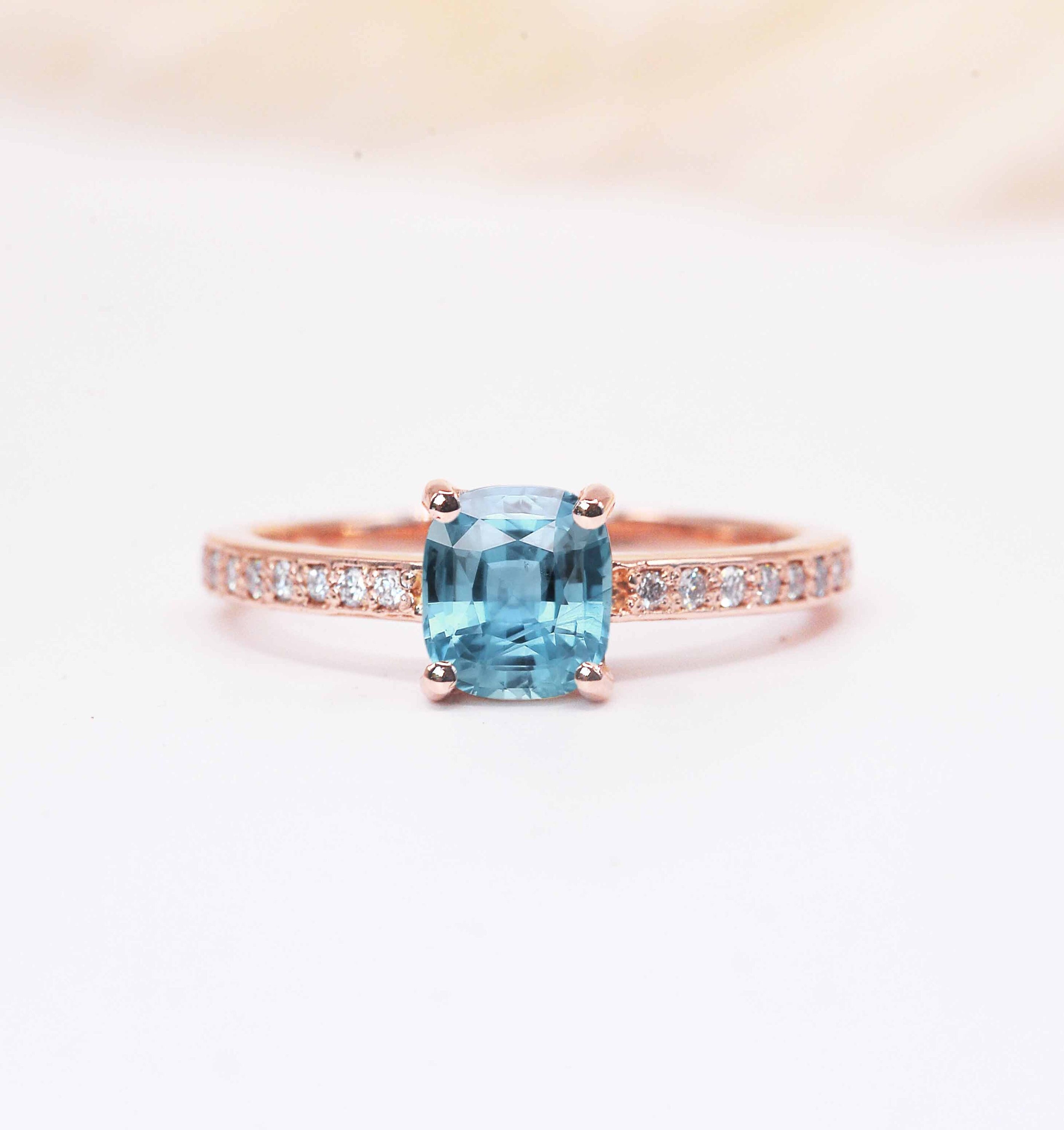 Cushion Cut Aquamarine Diamond Art Deco Ring | 6mm Engagement Stylish Dainty White Anniversary