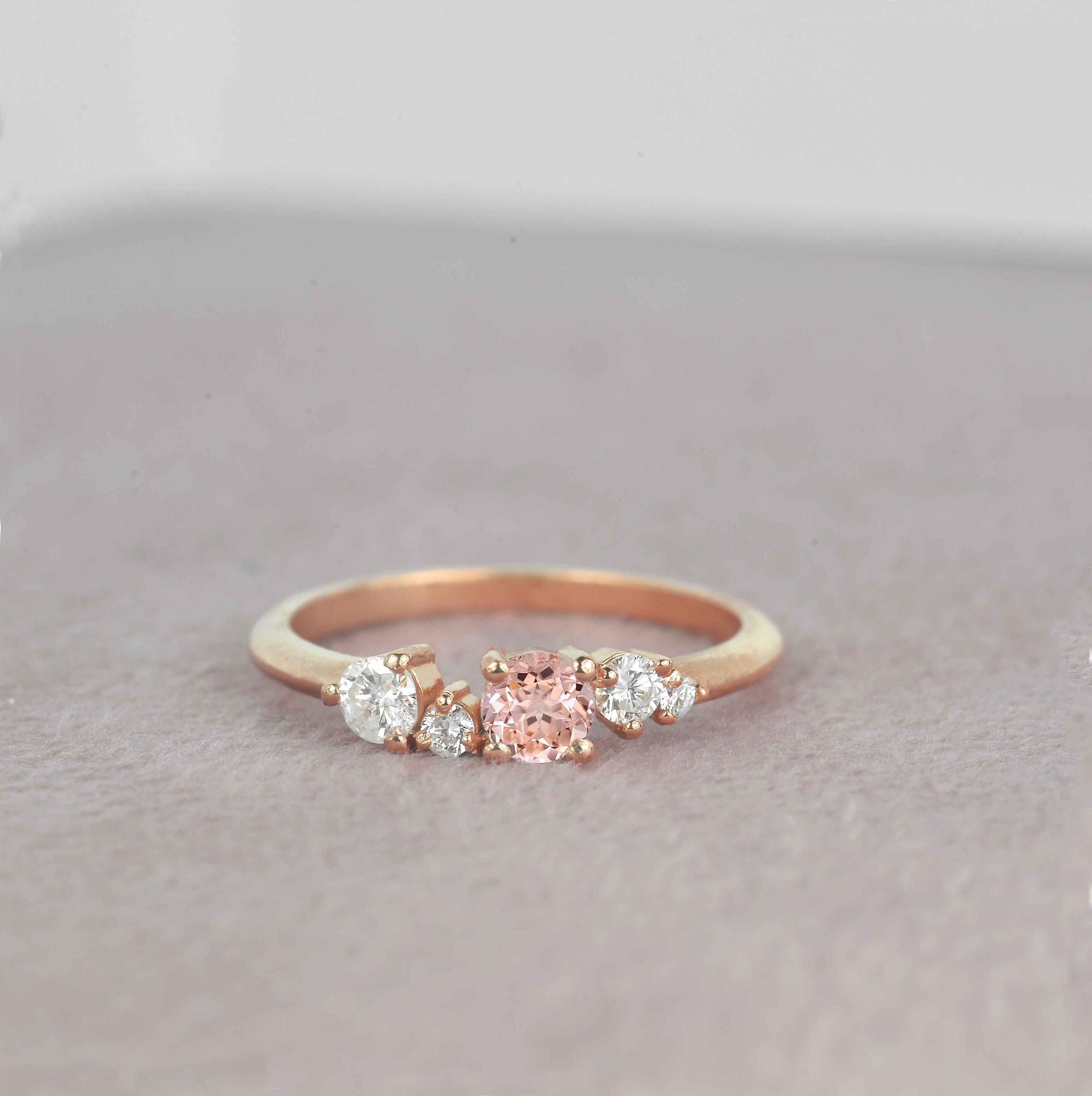 Round 4mm Morganite Engagement Ring | Diamond Wedding & Vintage 9K/14K/18K Rose Gold, Platinum For Her