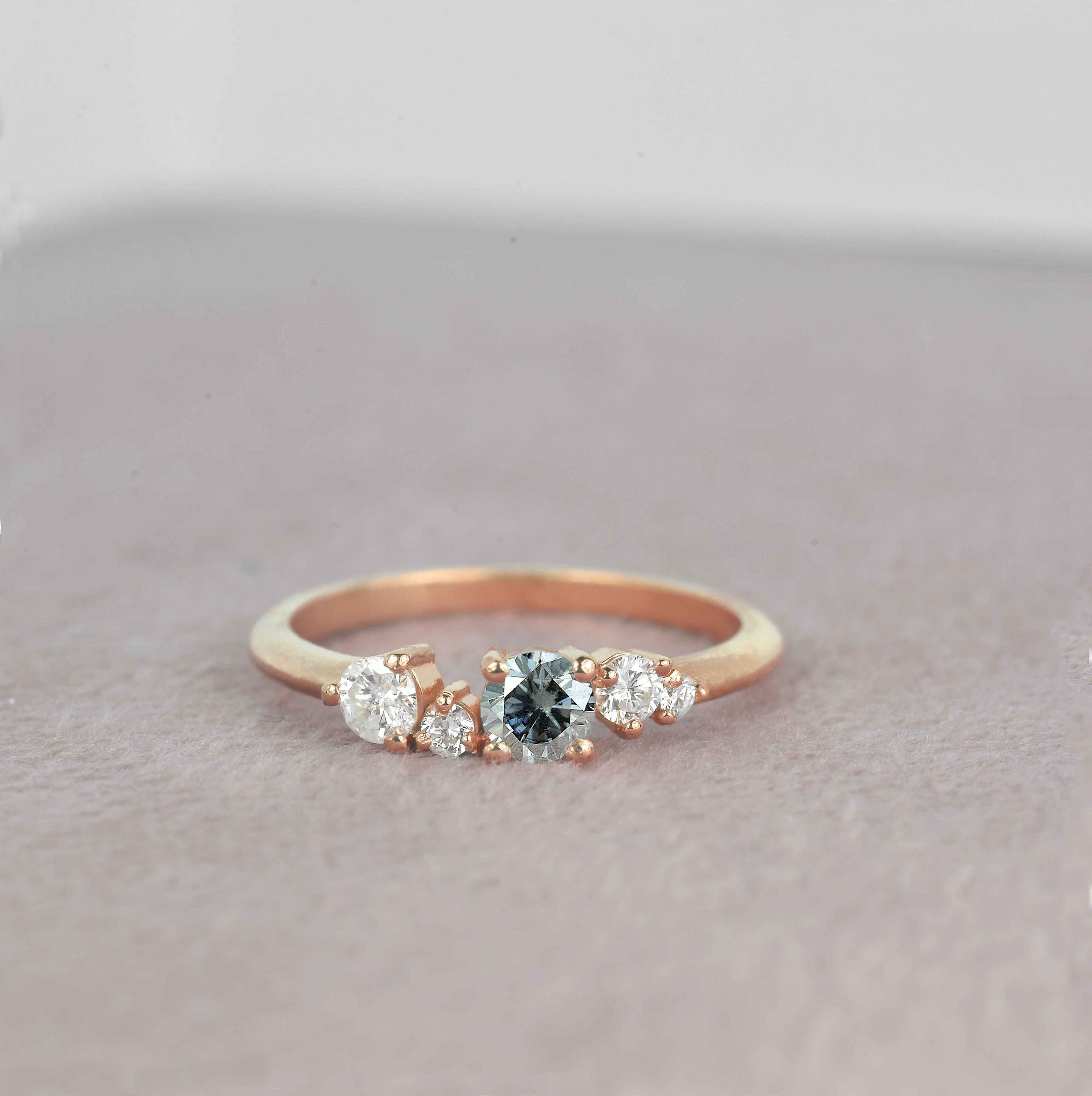 Round 4mm Grey Moissanite Engagement Ring | Diamond Wedding & Vintage 9K/14K/18K Rose Gold, Platinum For Her
