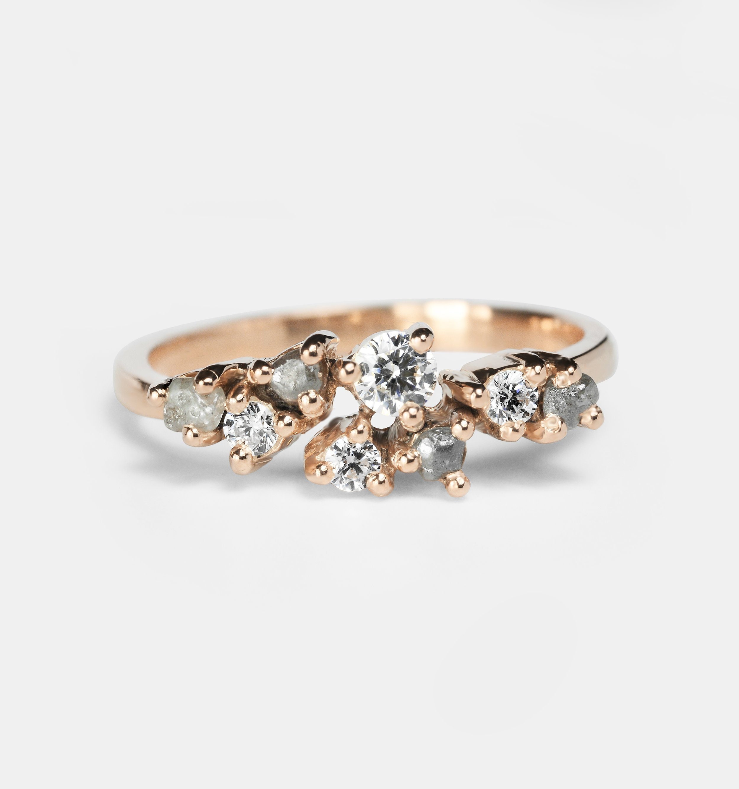 Salt & Pepper Diamond Engagement, Cluster Ring, 9K/14K/18K Yellow Rose Gold, Engagement Ring Pepper Rustic, Gold Ring