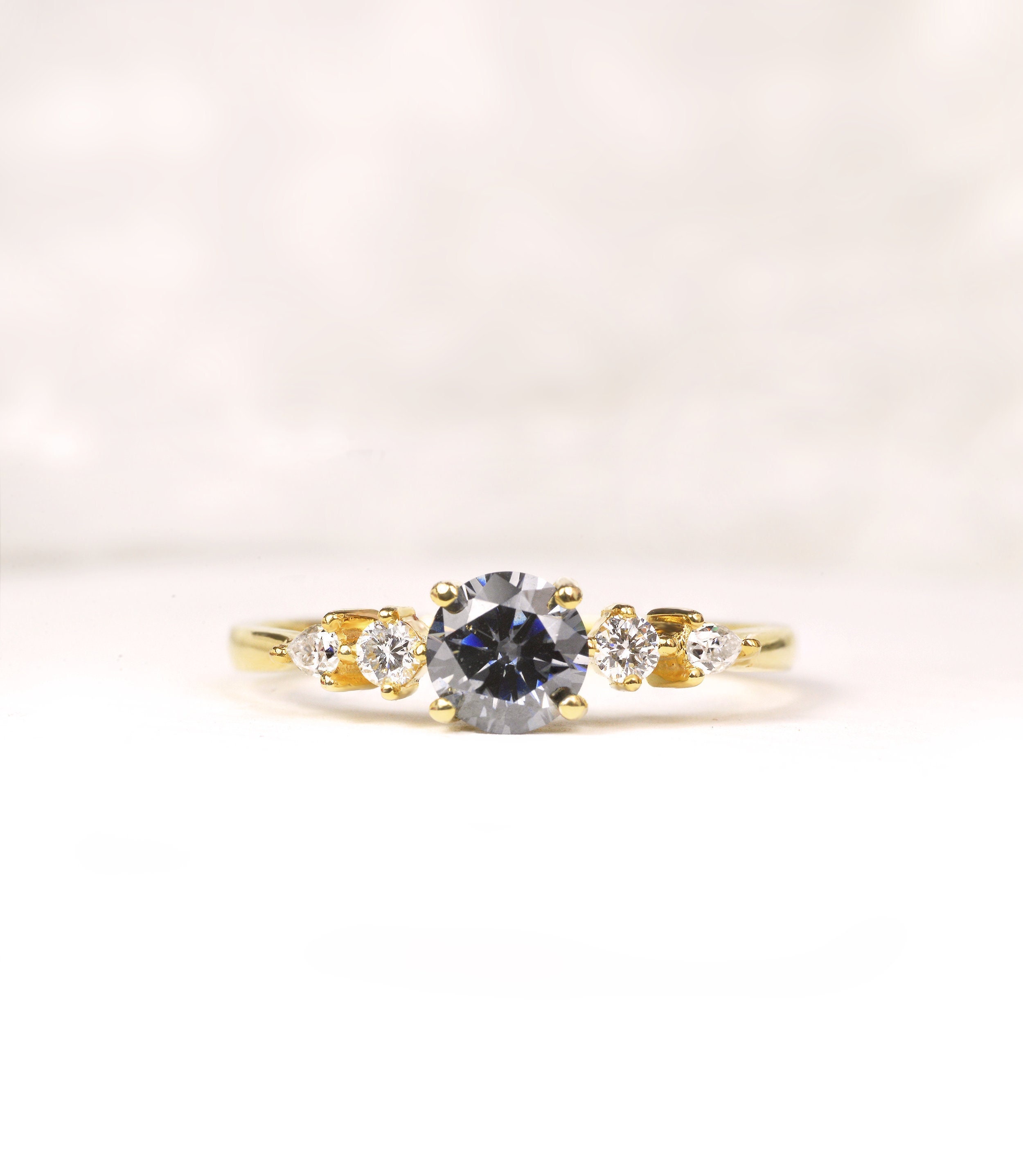 Moissanite Engagement Ring, 1Ct Grey & Diamond Vintage Inspired Ring
